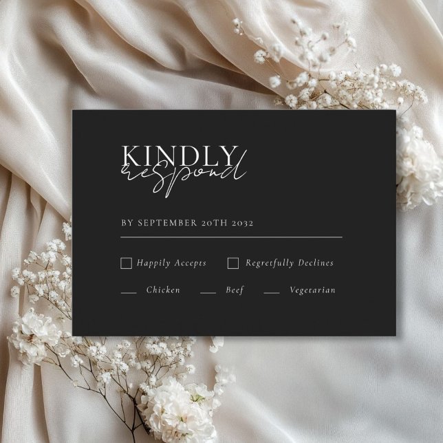 Modern, Minimal, Black, QR Code Wedding RSVP  Enclosure Card (Modern, Minimal, Black, QR Code Wedding RSVP Enclosure Card with meal choice.)