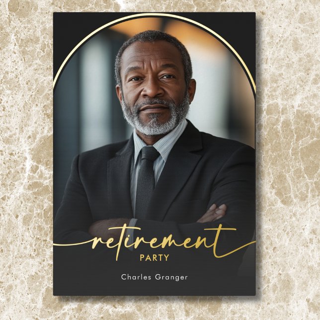 Modern Minimal Black Retirement Party (Modern Minimal Black Retirement Party Foil Invitation)