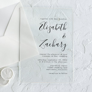 Modern Minimal Black Script Wedding Acrylic Invitations
