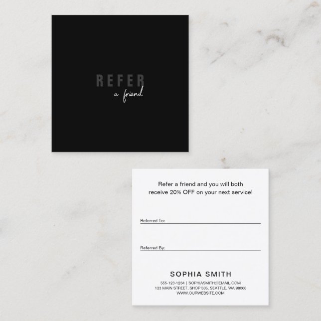 Modern Minimal Black Simple Customer Referral Card (Front/Back)