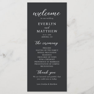 Modern Minimal Black Tie Wedding Ceremony Program