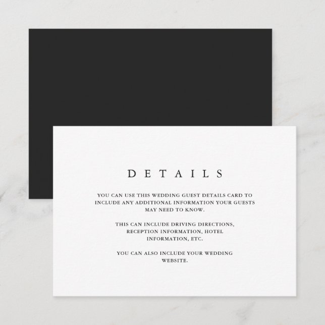 Modern Minimal Black Type Wedding Guest Detail (Front/Back)