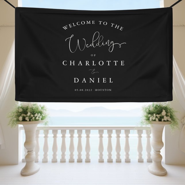 Modern, minimal, black wedding banner (Modern, minimal, black, wedding banner. Elegant with handwriting typography.)
