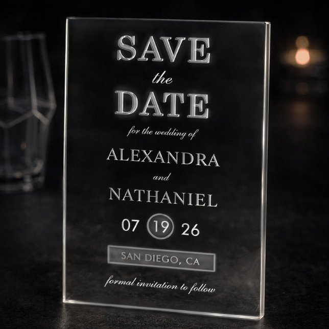 Modern Minimal Black White Acrylic Save the Date Invitations (Creator Uploaded)