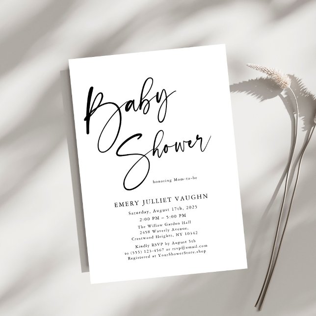 Modern Minimal Black & White Baby Shower Invitation (Creator Uploaded)