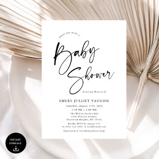 Modern Minimal Black & White Baby Shower Invitation