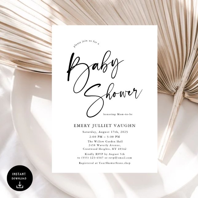 Modern Minimal Black & White Baby Shower Invitation (Creator Uploaded)