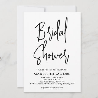 Modern Minimal Black White Bridal Shower Invitation