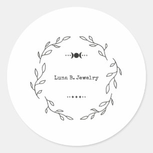 Modern Minimal Black & White Forest Moon Classic Round Sticker