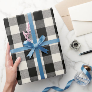 Modern Minimal Black White Gingham Plaid Pattern Wrapping Paper