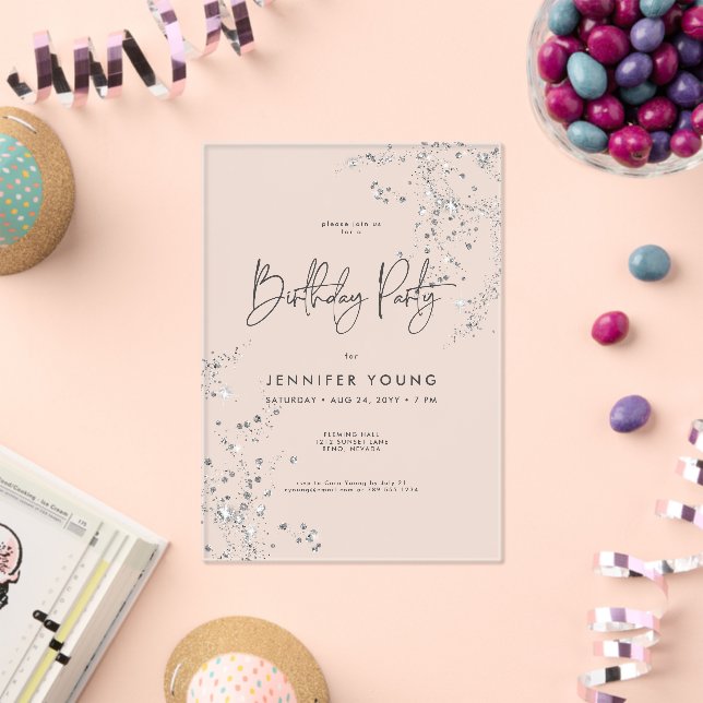 Modern Minimal Black White Glam Diamonds Birthday Acrylic Invitations (Insitu (Celebration))