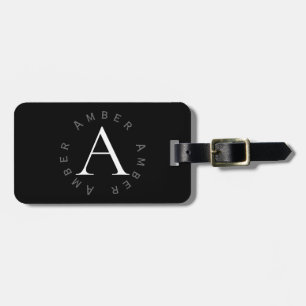 Modern Minimal Black & White Monogram Luggage Tag