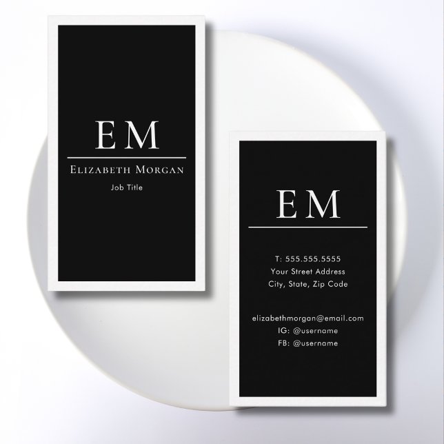 Modern Minimal Black White Monogram Vertical  Business Card (Creator Uploaded)