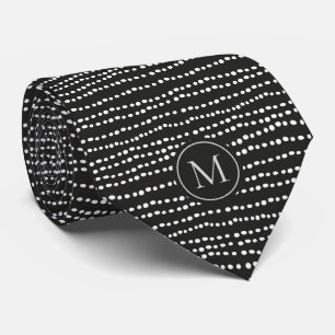 Modern Minimal Black & White Polka Dot Monogrammed Tie