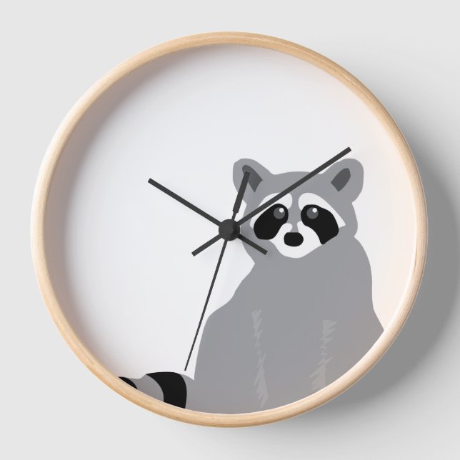 Modern Minimal Black & White Racoon Clock (Front)