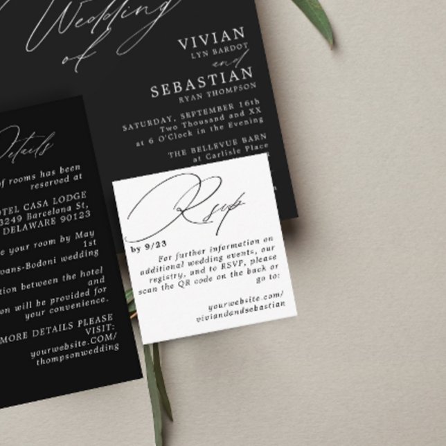 Modern Minimal Black White RSVP QR Code Card (Creator Uploaded)