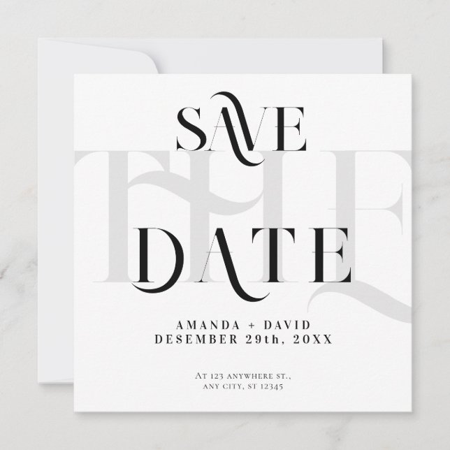 Modern minimal black & white  save the date (Front)