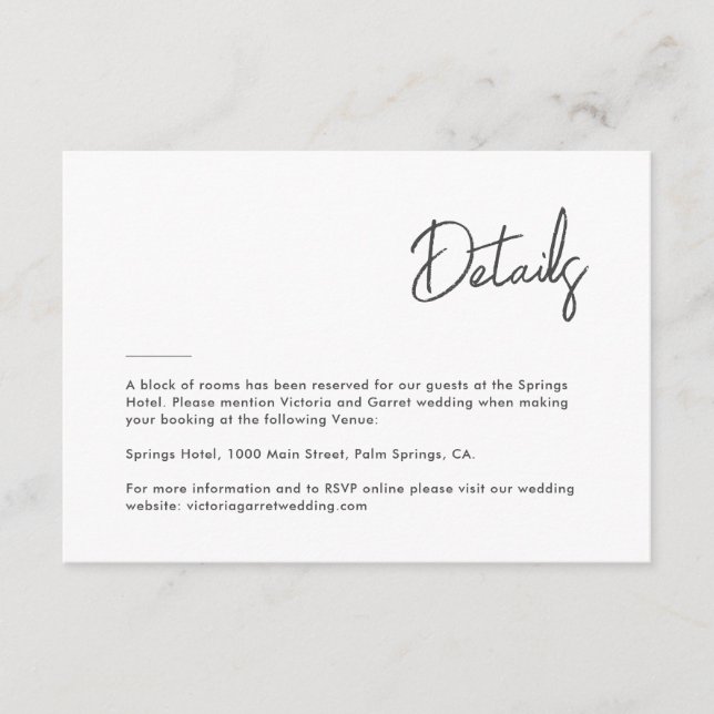 Modern Minimal Black White Script Wedding Enclosure Card (Front)