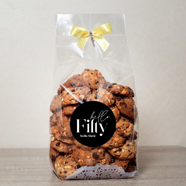 Modern minimal black white simple 50th birthday classic round sticker (Creator Uploaded)