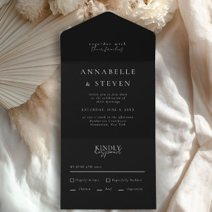 Modern, Minimal, Black & White, Wedding All In One Invitation