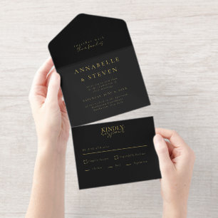Modern Minimal Black White Wedding Foil All In One Invitation