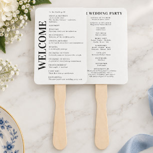 Modern Minimal Black White Wedding Program Party Hand Fan