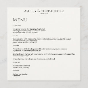 Modern Minimal Black & White Wedding Reception Menu