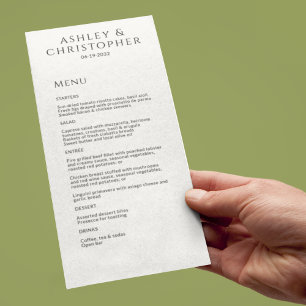 Modern Minimal Black & White Wedding Reception Menu