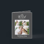 Modern minimal blessed christmas rustic 3 photo holiday card<br><div class="desc">Modern minimal Christmas rustic stylish multi photo happiest holiday card. With modern hand drawn text and trees. Backer colour can be customised. simple Christmas modern minimal stylish.</div>