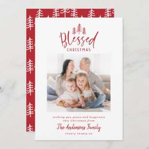 Modern minimal blessed Christmas rustic photo Holiday Card