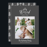 Modern minimal blessed Christmas rustic photo Holiday Card<br><div class="desc">Modern minimal blessed Christmas rustic stylish photo holiday card. With modern hand drawn text and trees. Backer colour can be customised.</div>