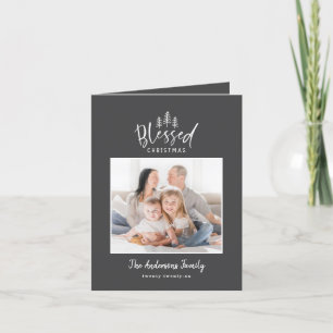 Modern minimal blessed Christmas rustic photo Holiday Card