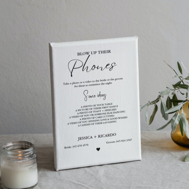 Modern Minimal Blow up their phone wedding photo  Pedestal Sign (Creator Uploaded)