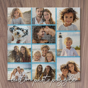 Modern Minimal Blue - 11 Photo Collage Jigsaw Puzzle