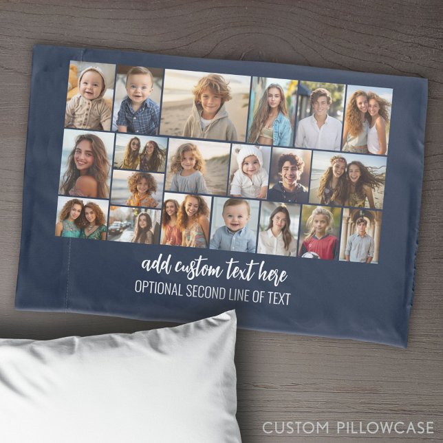 Modern Minimal Blue - 20 Photo Collage Pillowcase (Create Your Own Photo Collage Pillowcase)