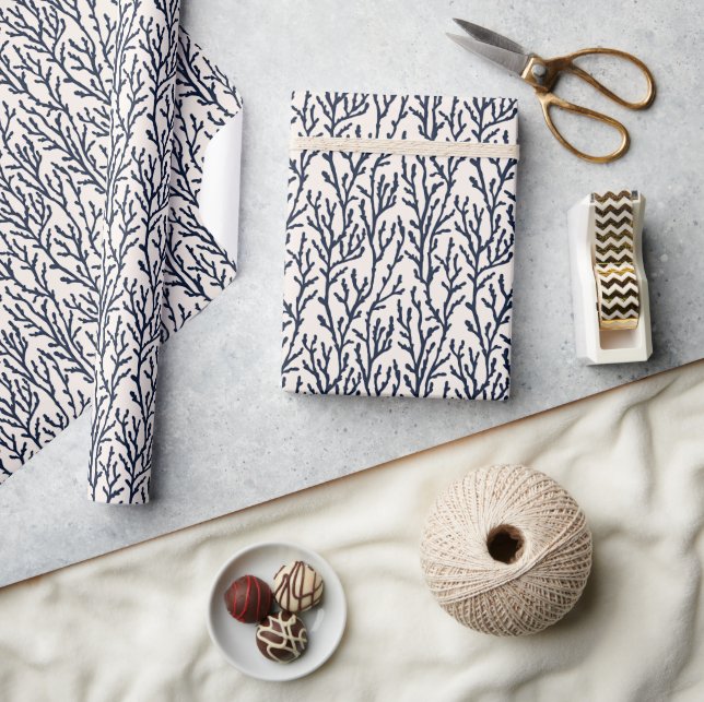 Modern Minimal Blue Botanical Plants Pattern Wrapping Paper (Crafts)