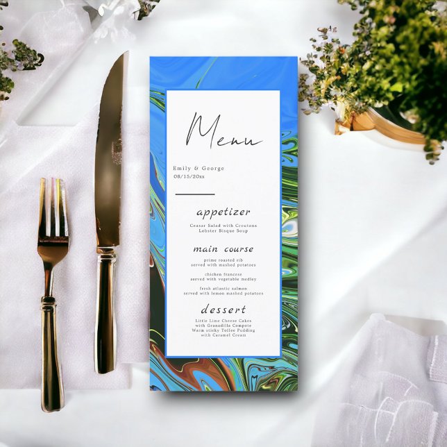 Modern Minimal Blue Green Abstract Artist Wedding Menu (Creator Uploaded)