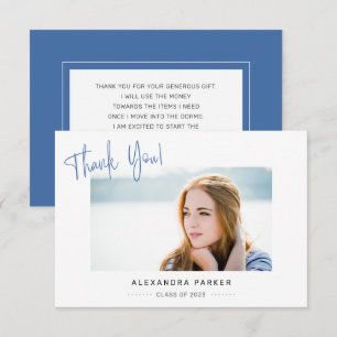 Modern Minimal Blue Handwriting Graduation Thank You Card