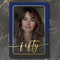 Modern Minimal Blue Photo Fiftieth Birthday