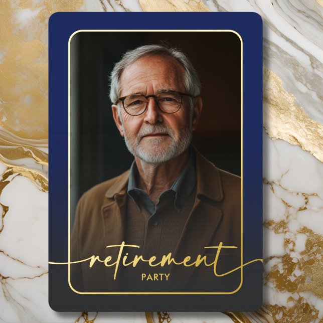 Modern Minimal Blue Photo Retirement Party (Modern Minimal Blue Photo Retirement Party Foil Invitation)