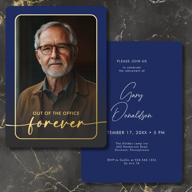 Modern Minimal Blue Photo Retirement Party (Modern Minimal Blue Photo Retirement Party Foil Invitation)