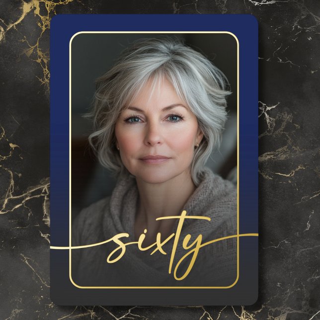 Modern Minimal Blue Photo Sixtieth Birthday (Modern Minimal Blue Photo Sixtieth Birthday Foil Invitation)