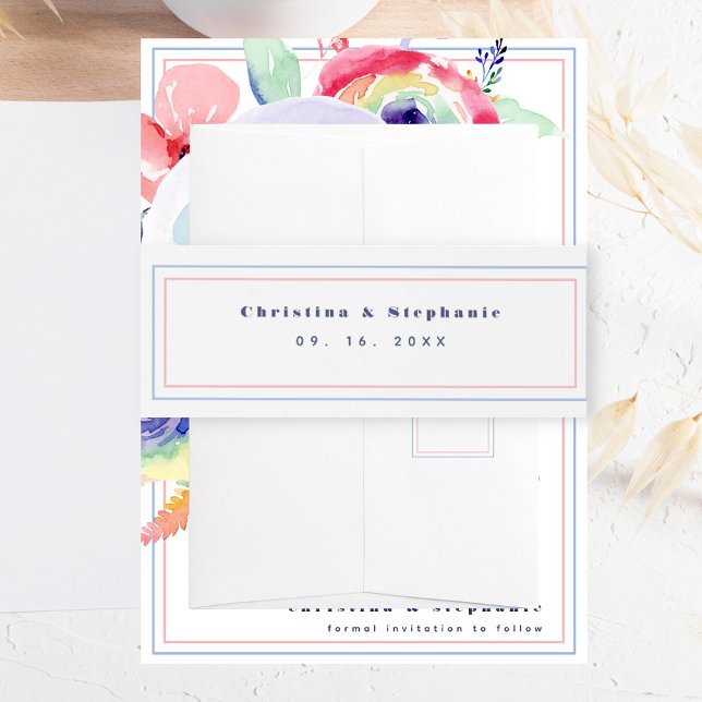 Modern Minimal Blue Pink Wedding Invitation Belly Band (Creator Uploaded)