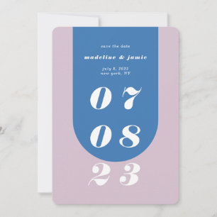 Modern Minimal Blue, Purple Retro Arch Bold Date Save The Date