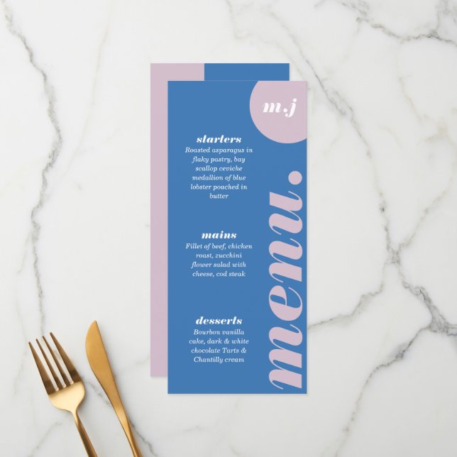 Modern Minimal Blue & Purple Retro Arch Bold Menu (Front/Back In Situ)