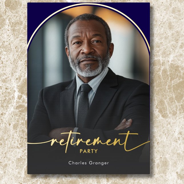 Modern Minimal Blue Retirement Party (Modern Minimal Blue Retirement Party Foil Invitation)