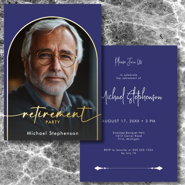Modern Minimal Blue Retirement Party (Modern Minimal Blue Foil Retirement Party Foil Invitation)