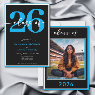 Modern Minimal Blue Script Graduation Party Invitation