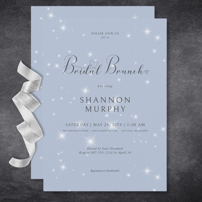 Modern Minimal Blue Sparkle Bridal Brunch Invitation (Modern Minimal Blue Sparkle Bridal Brunch Invitation)