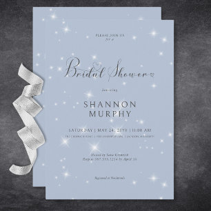 Modern Minimal Blue Sparkle Bridal Shower Invitation